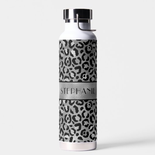 Chic Black Silver Grey Leopard Afdrukken op maat Waterfles (Links)