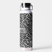 Chic Black Silver Grey Leopard Afdrukken op maat Waterfles (Achterkant)