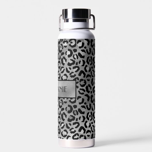 Chic Black Silver Grey Leopard Afdrukken op maat Waterfles (Achterkant)
