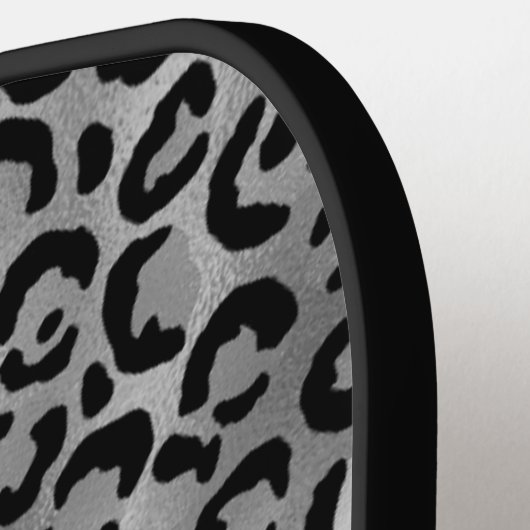 Chic Black Silver Leopard-afdrukken op maat Pickleball Paddle (Links Detail)