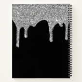 Chic Black Silver Sparkle Glitter Drift Monogram Notitieboek (Achterkant)