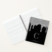 Chic Black Silver Sparkle Glitter Drift Monogram Notitieboek (Binnen)