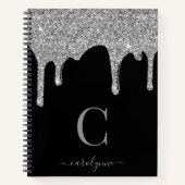 Chic Black Silver Sparkle Glitter Drift Monogram Notitieboek (Voorkant)