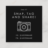 Chic Black Social Media Snap Share Bedankt Vierkante Visitekaartje (Achterkant)