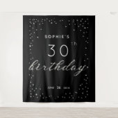 Chic Black Sparkle Glitter Birthday Party Backdrop Wandkleed (Voorkant)