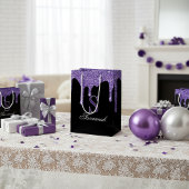 Chic Black Sparkle Paarse Glitter Drips Monogram Medium Cadeauzakje