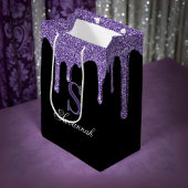 Chic Black Sparkle Paarse Glitter Drips Monogram Medium Cadeauzakje