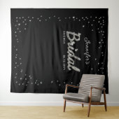 Chic Black Sparkle Script Glitter Vrijgezellenfees Wandkleed (In Situ (horizontaal))