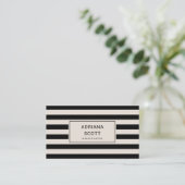 Chic Black Stripe Beauty Professional Visitekaartje (Staand voorkant)