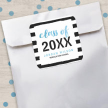 Chic Black Stripes Blauwe Klasse van 2025 Afstuder