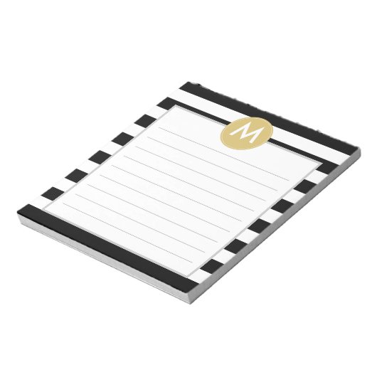 Chic Black Stripes Monogram Pad Notitieblok (Linkerzijde)