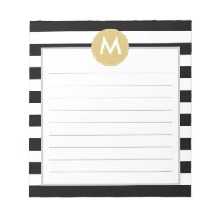 Chic Black Stripes Monogram Pad Notitieblok