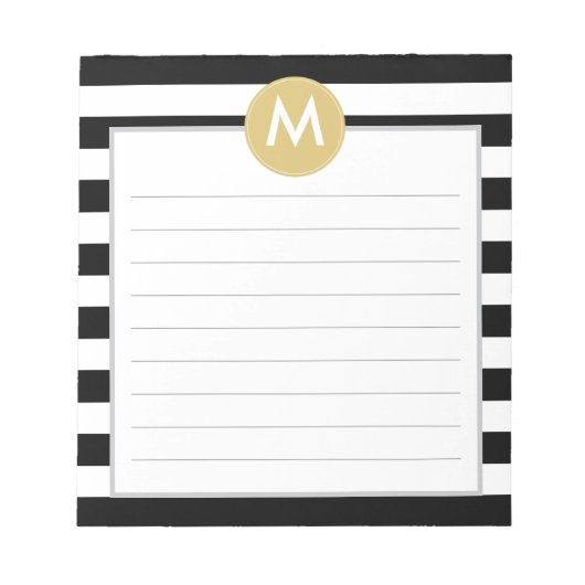 Chic Black Stripes Monogram Pad Notitieblok (Voorkant)