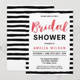 Chic Black Stripes Red Bridal Shower Kaart