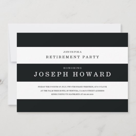 Chic Black Stripes Retirement Party Invite Kaart (Voorkant)