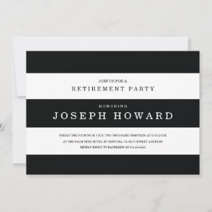 Chic Black Stripes Retirement Party Invite Kaart