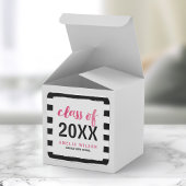 Chic Black Stripes Roze Klasse van 2025 Afstuderen Vierkante Sticker
