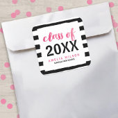 Chic Black Stripes Roze Klasse van 2025 Afstuderen Vierkante Sticker