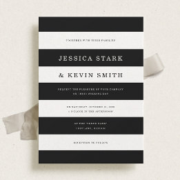 Chic Black Stripes Wedding Invitation Kaart