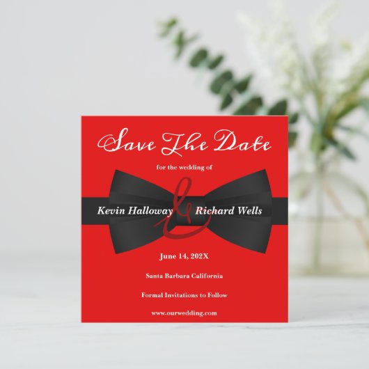 Chic Black Stropdas Gay Wedding Save the Date (Staand voorkant)