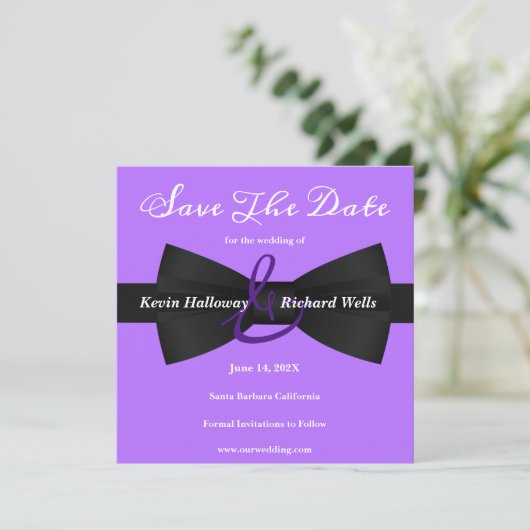 Chic Black Stropdas Gay Wedding Save the Date (Staand voorkant)