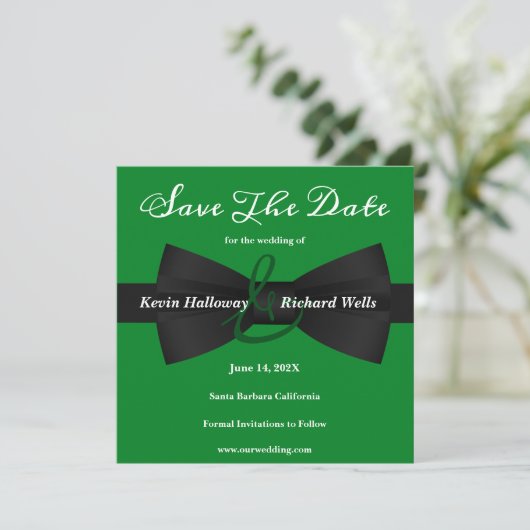 Chic Black Stropdas Gay Wedding Save the Date (Staand voorkant)