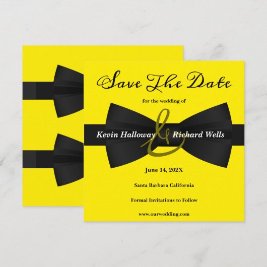 Chic Black Stropdas Gay Wedding Save the Date (Voorkant / Achterkant)