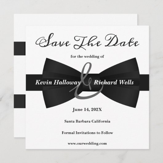 Chic Black Stropdas Gay Wedding Save the Date (Voorkant / Achterkant)