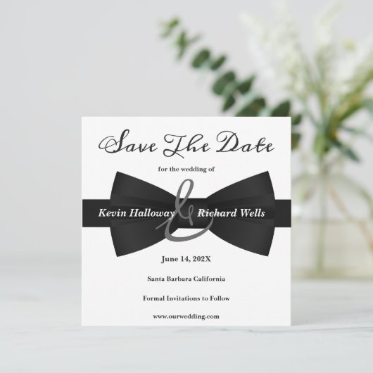 Chic Black Stropdas Gay Wedding Save the Date (Staand voorkant)