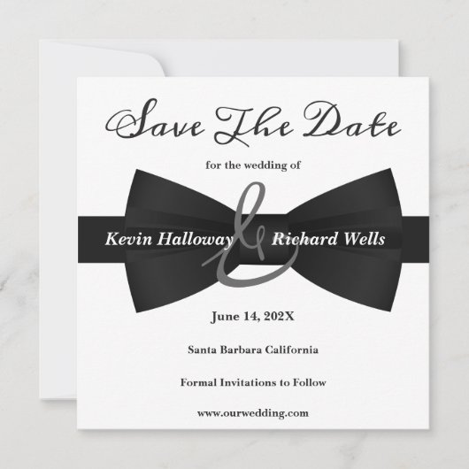 Chic Black Stropdas Gay Wedding Save the Date (Voorkant)