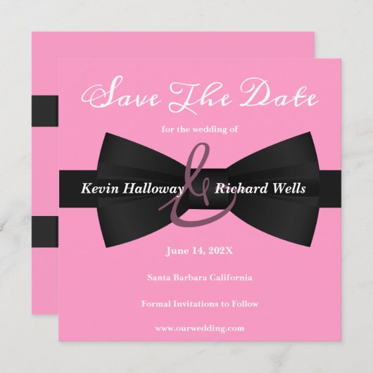Chic Black Stropdas Gay Wedding Save the Date (Voorkant / Achterkant)