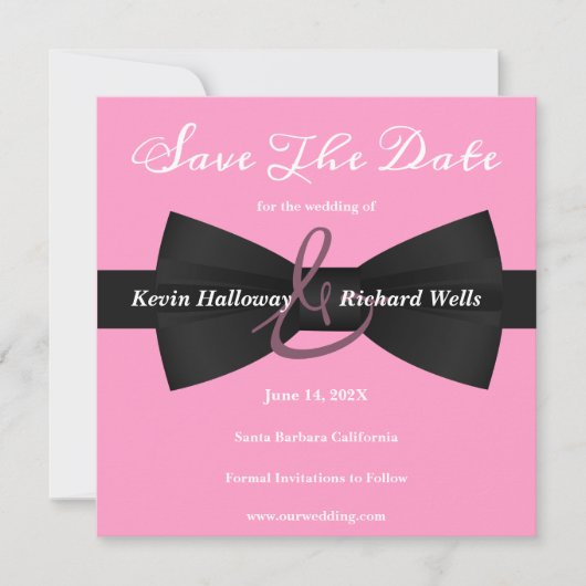 Chic Black Stropdas Gay Wedding Save the Date (Voorkant)