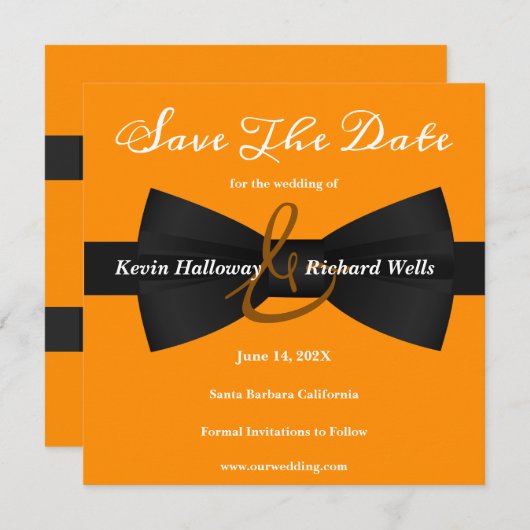 Chic Black Stropdas Gay Wedding Save the Date (Voorkant / Achterkant)