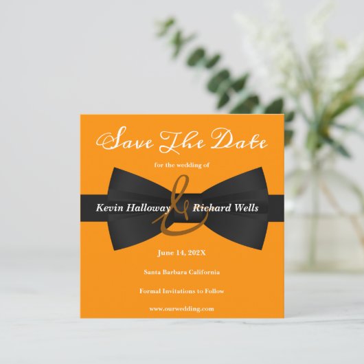 Chic Black Stropdas Gay Wedding Save the Date (Staand voorkant)
