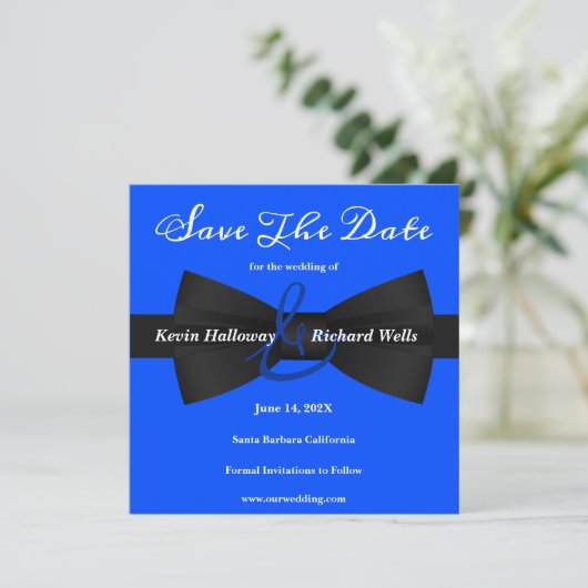 Chic Black Stropdas Gay Wedding Save the Date (Staand voorkant)