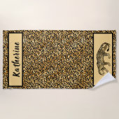Chic Black Tan Gold-luipaard op maat Strandlaken (Voorkant)