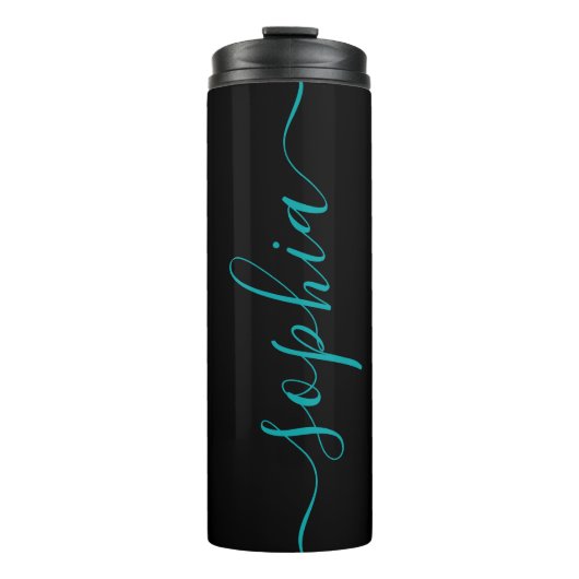 Chic Black Teal Green Script Name Thermal Tumbler Thermosbeker (Voorkant)