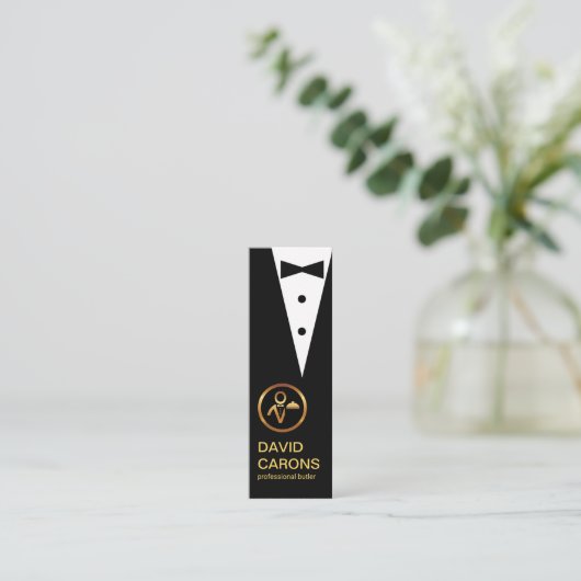 Chic Black Tuxedo Butler Services Mini Visitekaartje (Staand voorkant)