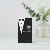 Chic Black Tuxedo Gold Boutonniere Bartender Logo Visitekaartje (Staand voorkant)