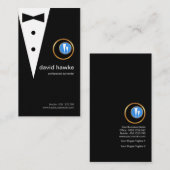 Chic Black Tuxedo Gold Boutonniere Bartender Logo Visitekaartje (Voorkant / Achterkant)
