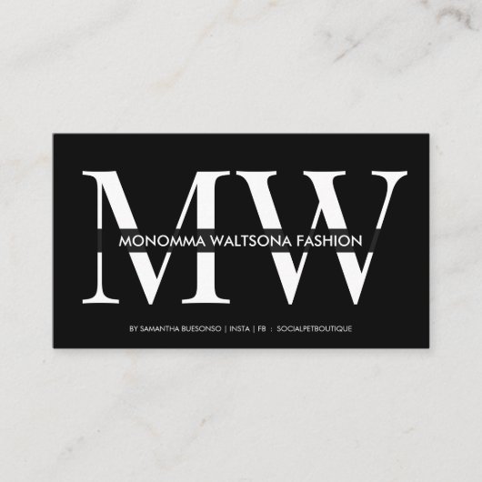 Chic black typography monogram lettering name visitekaartje (Voorkant)