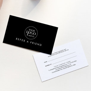 Chic Black Typography Verwijs naar een Friend Busi Aanbevelingskaartje