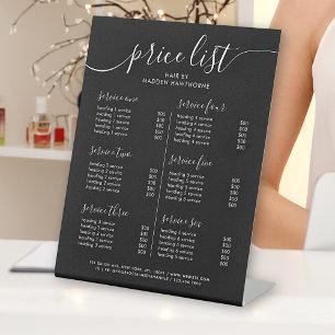 Chic Black Typography Zakelijke Service prijslijst Reclamebord Met Voetstuk