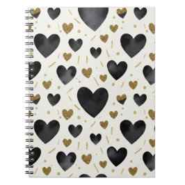 Chic Black Watercolor Hearts Notitieboek