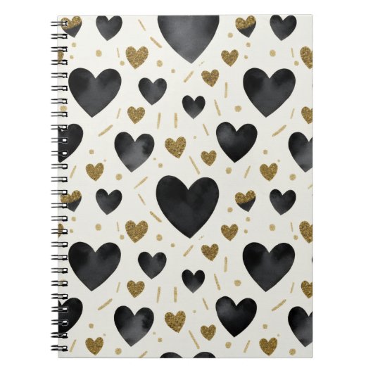 Chic Black Watercolor Hearts Notitieboek (Voorkant)