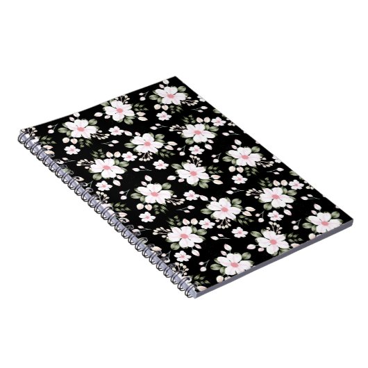 Chic Black Waterverf Floral Pattern Notitieboek (Rechterzijde)
