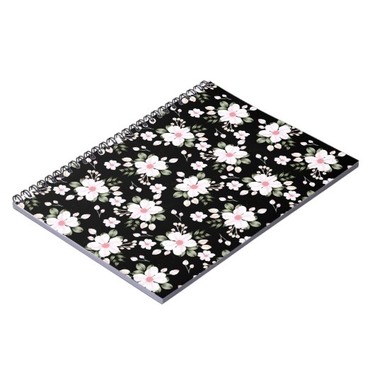 Chic Black Waterverf Floral Pattern Notitieboek (Linkerzijde)