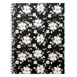 Chic Black Waterverf Floral Pattern Notitieboek