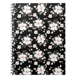 Chic Black Waterverf Floral Pattern Notitieboek