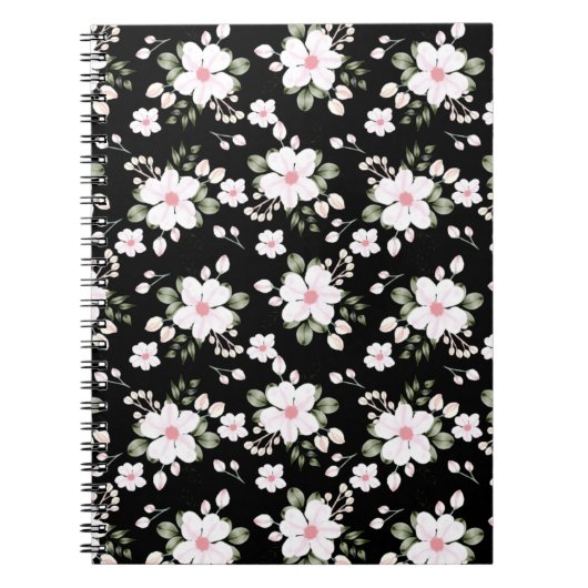 Chic Black Waterverf Floral Pattern Notitieboek (Voorkant)